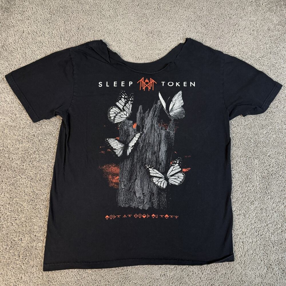 Sleep Token Shirt Mens M Black Butterfly Graphic Crew Neck Cotton Tagless